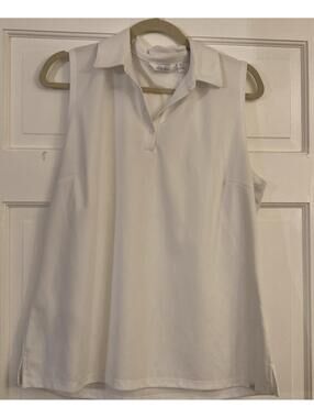 Pickleball Tennis Golf Shirt White LADY HOGAN Sleeveless Collared XL